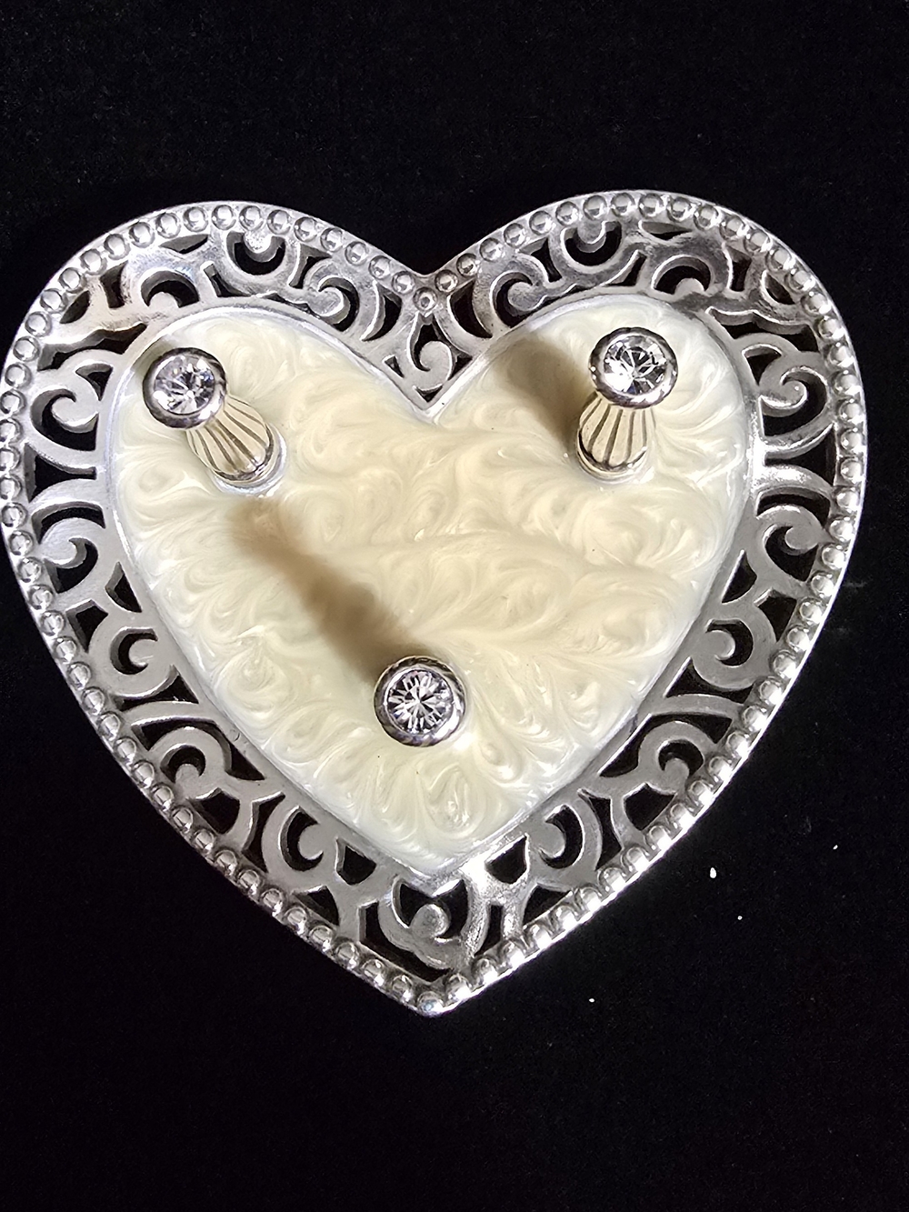 Brighton Heart Jewelry Tray in Cream and Silver with Crystal Accents